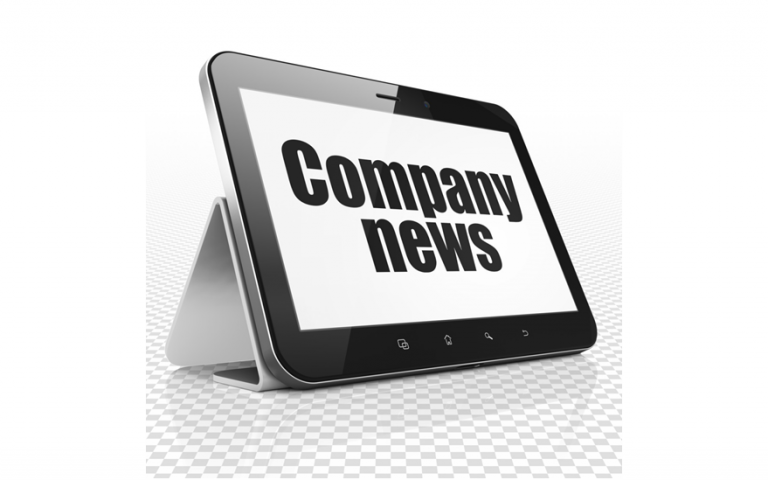 A tablet with a title on screen: Company News