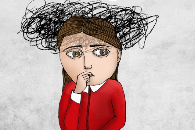A drawing of a woman worried