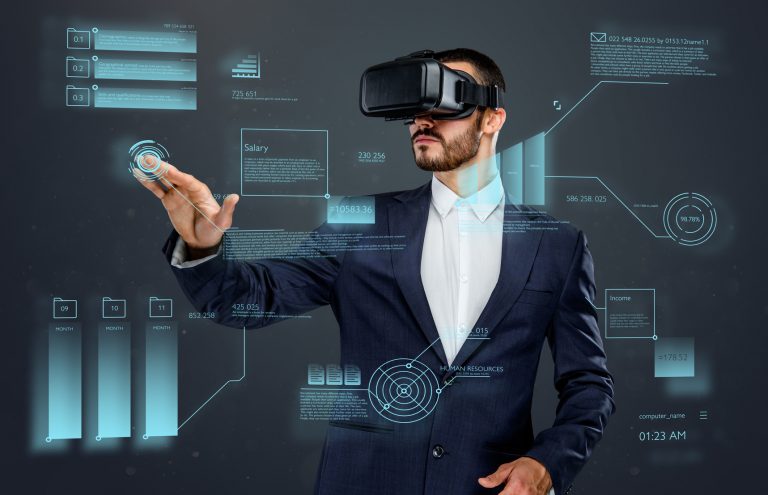 A man using a virtual 3D goggles